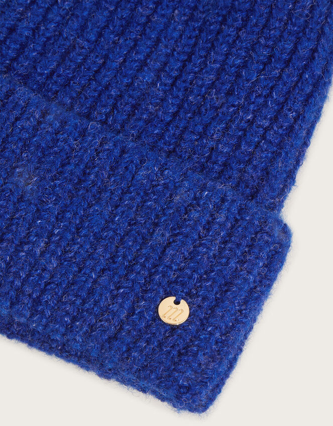 Super Soft Knit Beanie Hat with Recycled Polyester, Blue (COBALT), large