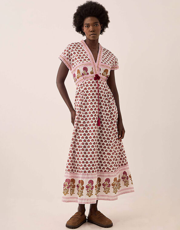 East Karmen Hand Woodblock Cotton Dress, Pink (PINK), large
