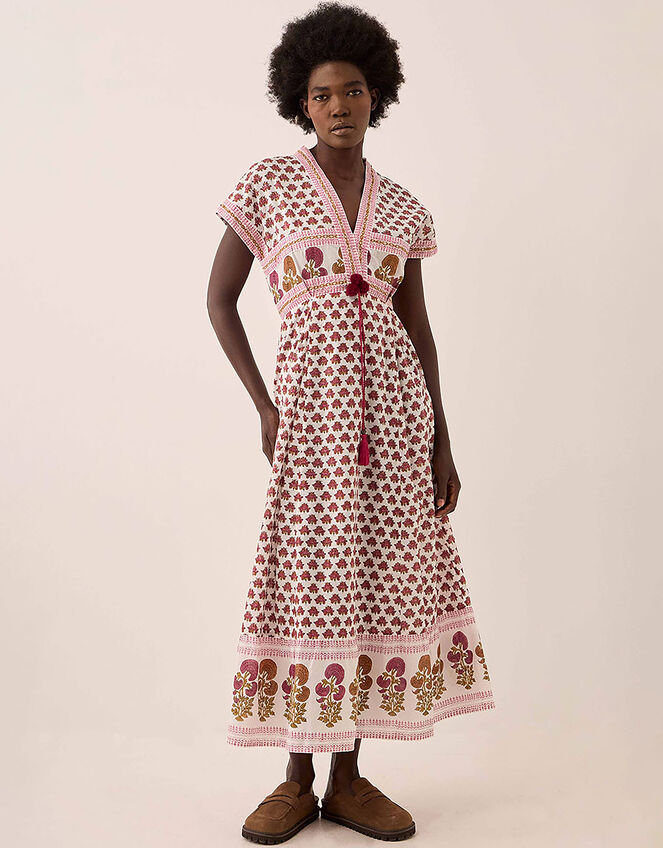East Karmen Hand Woodblock Cotton Dress, Pink (PINK), large