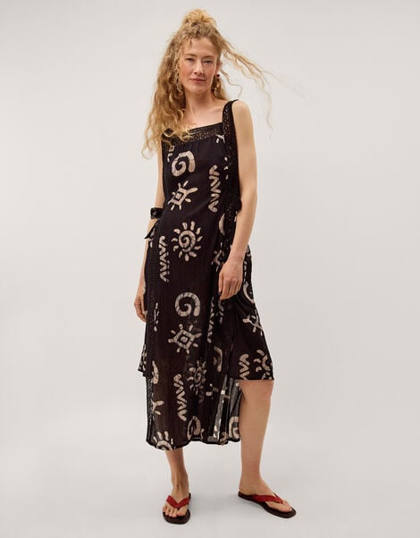 Mafalda Sun Print Lace Midi Dress, Black (BLACK), large