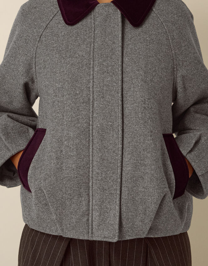Jess Velvet Trim Bomber Jacket, Grey (DARK GREY), large