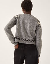 Fina Fair Isle Cardigan, Grey (GREY), large