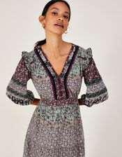 Velvet Trim Patch Jersey Dress in Sustainable Cotton, Green (GREEN), large