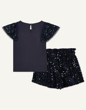 Party Sequin Top and Shorts Set, Blue (NAVY), large