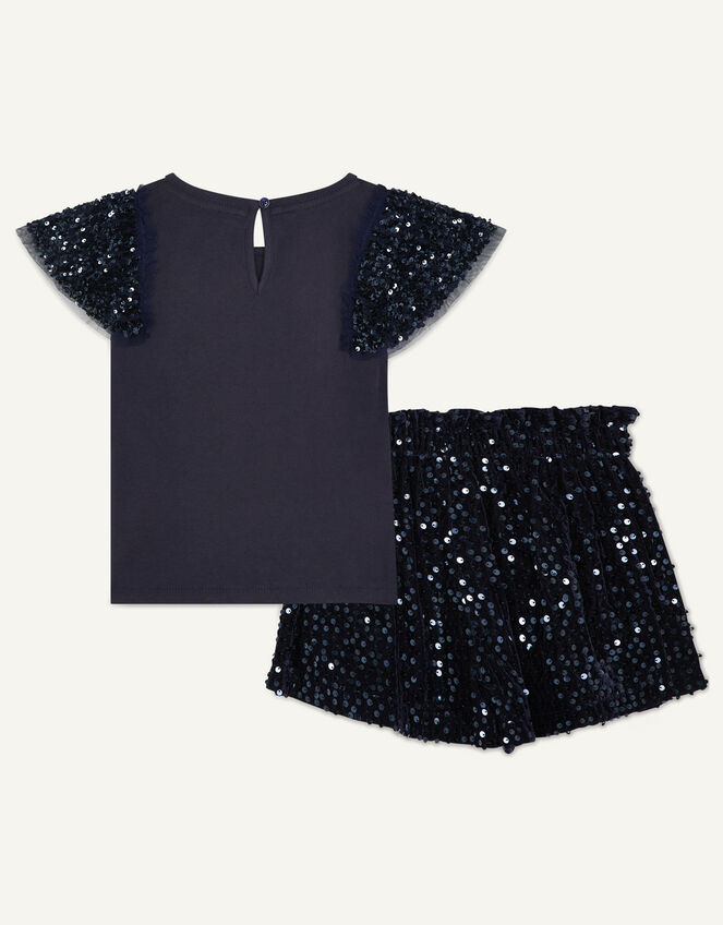 Party Sequin Top and Shorts Set, Blue (NAVY), large