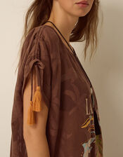 La Palma Jacquard Midi Kaftan, Brown (BROWN), large