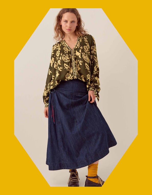 East Kris Batik Print Blouse, Green (OLIVE), large