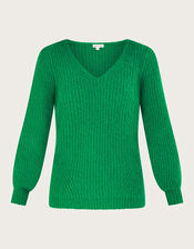 V-Neck Jumper, Green (GREEN), large
