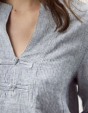 Alexis Stripe Linen-Blend Top, Blue (NAVY), large