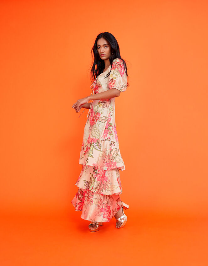 Daisy Print Tiered Maxi Dress, Natural (NATURAL), large