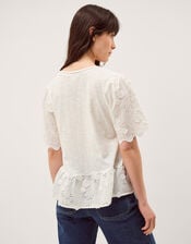 Freya V-Neck Floral Broderie Top, Ivory (IVORY), large