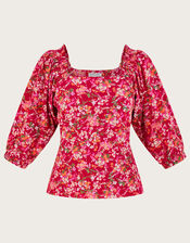 Square Neck Floral Print Top, Red (RED), large