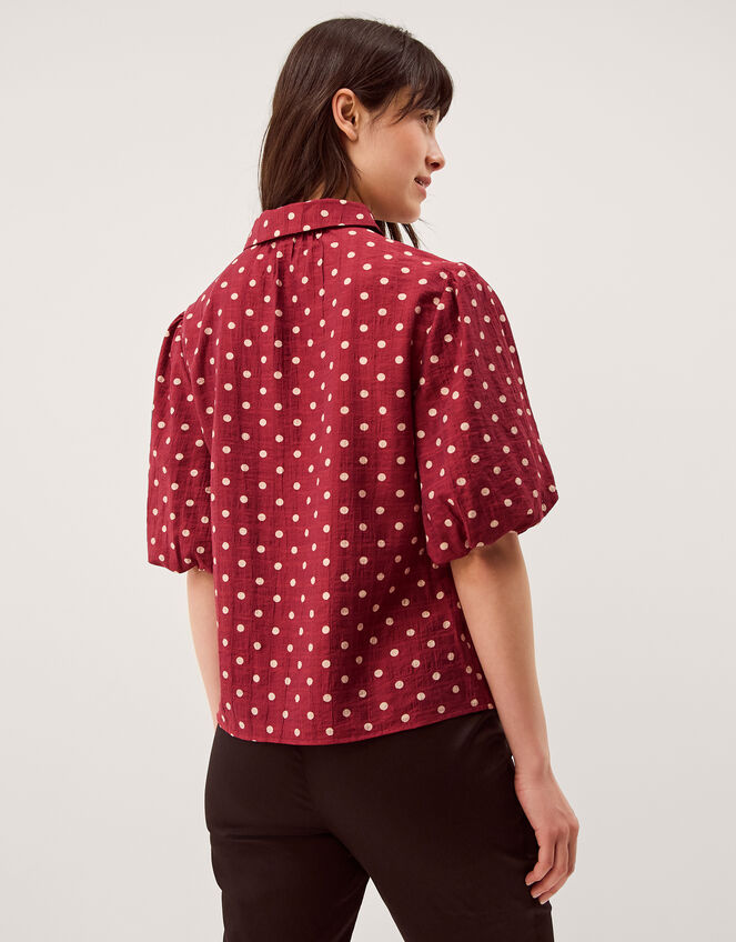 Claire Puff Sleeve Polka Dot Shirt, Red (BERRY), large