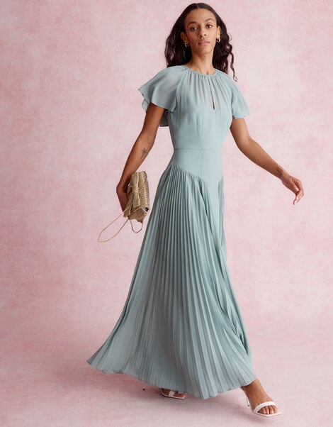 Madison Flutter Sleeve Pleated Bridesmaid Dress, Green (SAGE), large