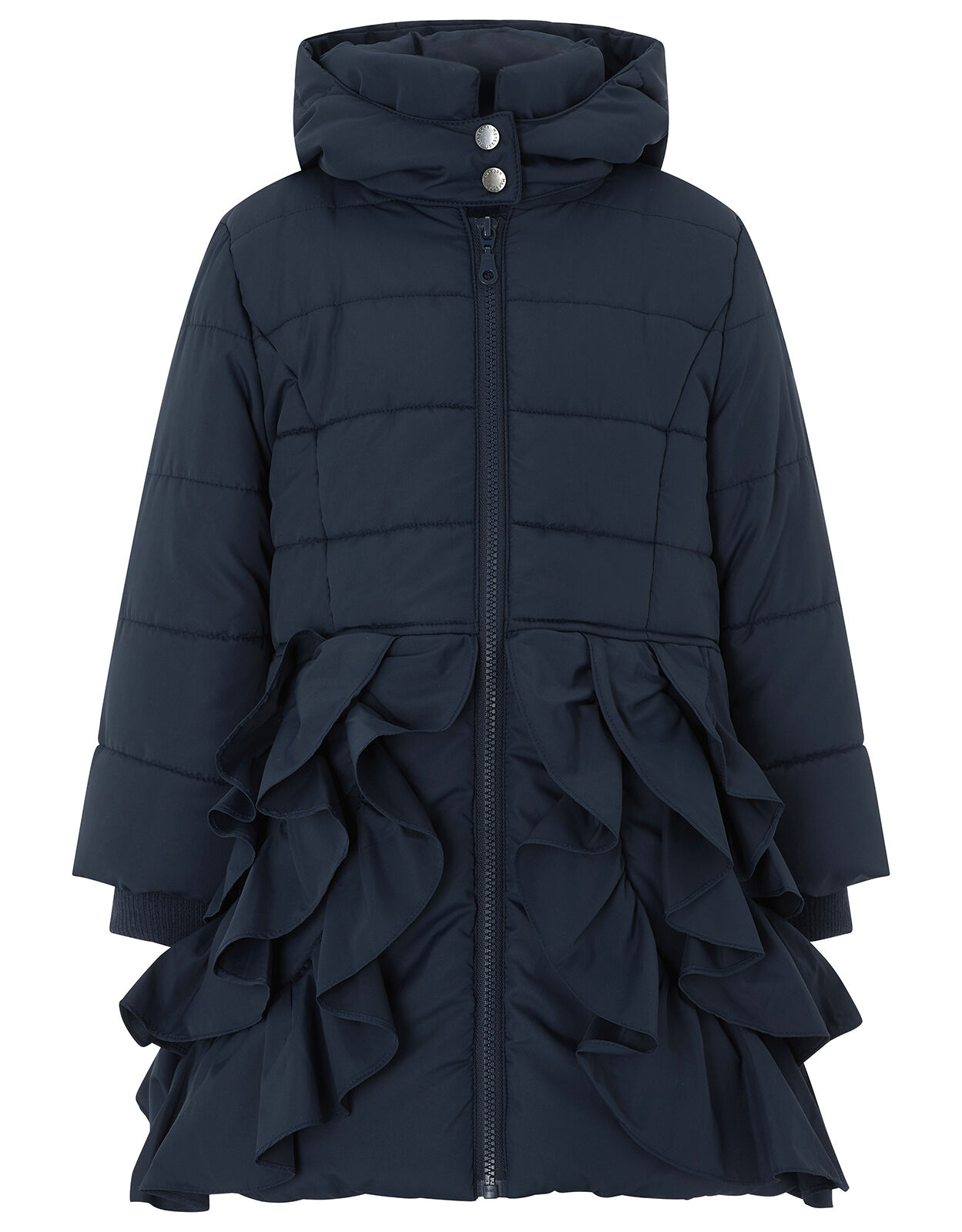 Navy Ruffle Padded Coat Blue