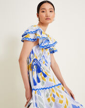 Myla Geometric Print Ruffle Dress, Blue (BLUE), large