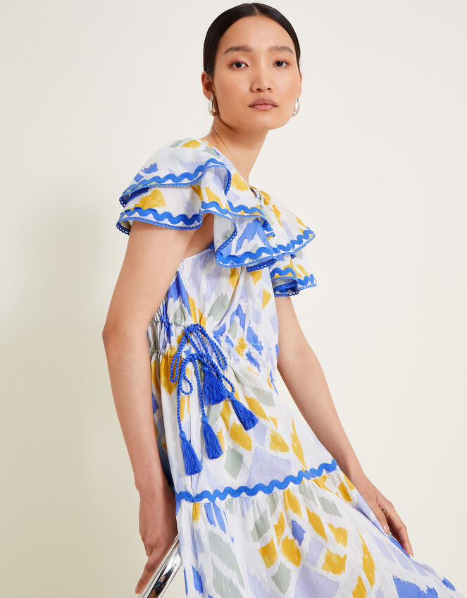 Myla Geometric Print Ruffle Dress, Blue (BLUE), large