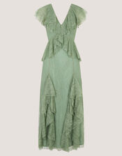 Alda Ruffle Lace Midi Dress, Green (SAGE), large