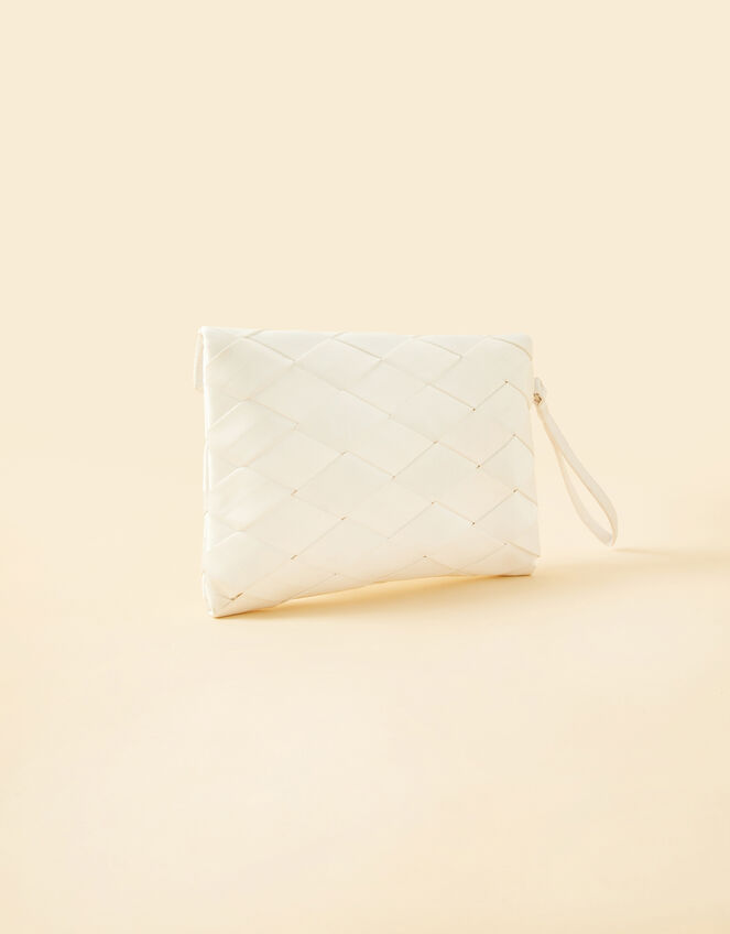 Satin Quilted Bridal Envelope Clutch Bag, , large
