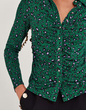 Print Ruched Jersey Shirt, Green (GREEN), large