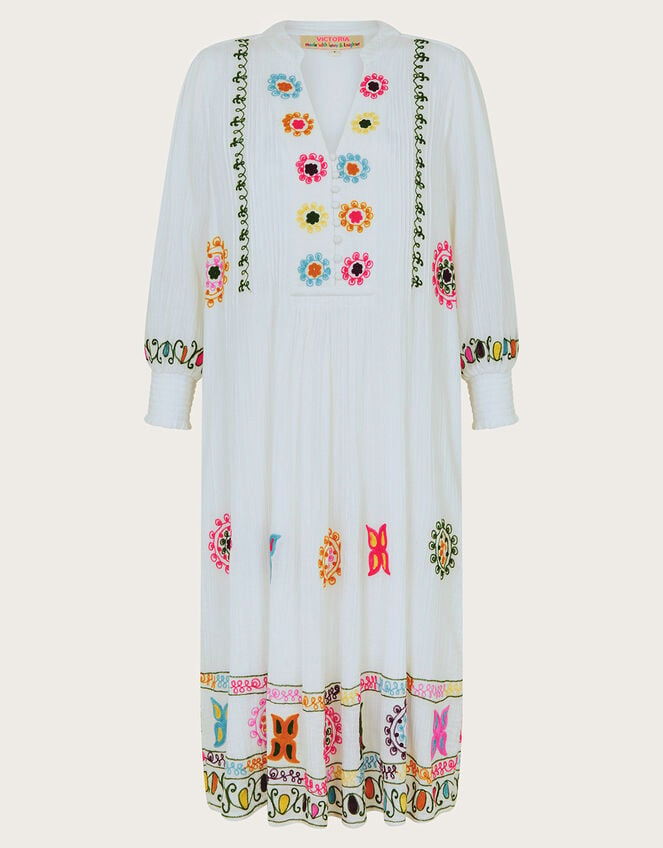 La Galeria Elefante Hand-Embroidered Dress, White (WHITE), large