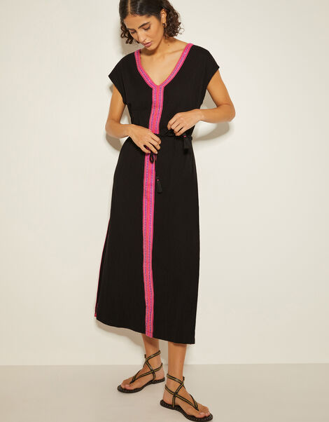 Estela Jersey Embroidered Kaftan, Black (BLACK), large