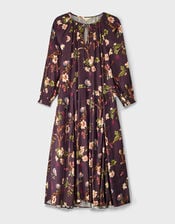 East Adelle Floral Long Sleeve Midi Dress, Red (BERRY), large
