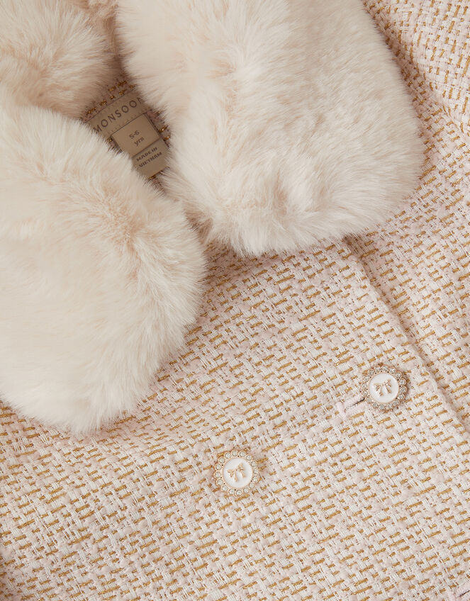 Detachable Collar Tweed Coat, Cream (CREAM), large