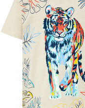 Tiger Printed T-Shirt, Camel (OATMEAL), large