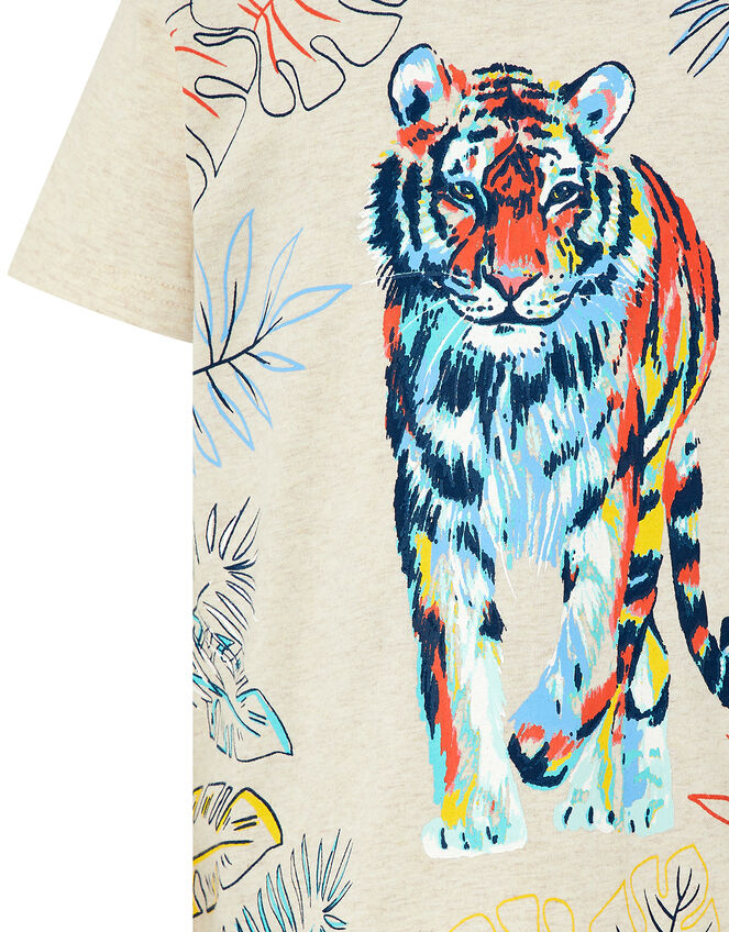 Tiger Printed T-Shirt, Camel (OATMEAL), large