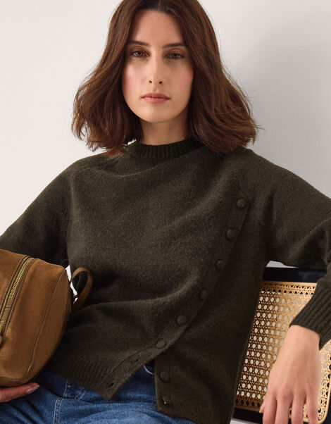 Bray Asymmetrical Button Jumper, Brown (CHOCOLATE), large