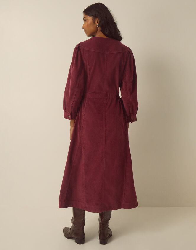 Allison V-Neck Belted Corduroy Midi Dress, Red (BERRY), large