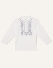 Kurta Embroidered Longline Shirt, Ivory (IVORY), large