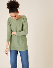 Simmi Slash Neck Longline Jumper, Green (KHAKI), large