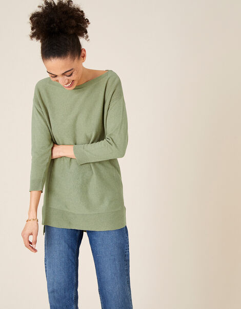 Simmi Slash Neck Longline Jumper Green, Green (KHAKI), large