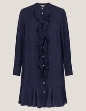 Lara Long Sleeve Frill Dress, Blue (NAVY), large