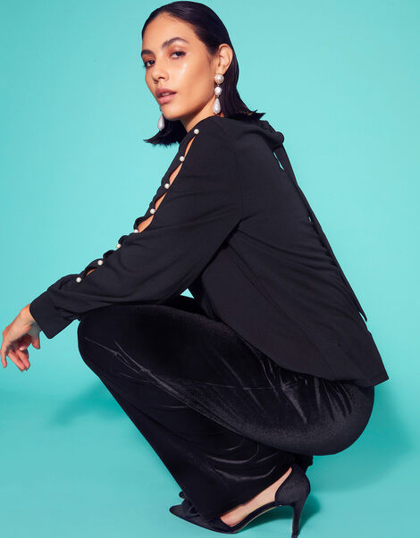 Pearl Detail Blouse, Black (BLACK), large