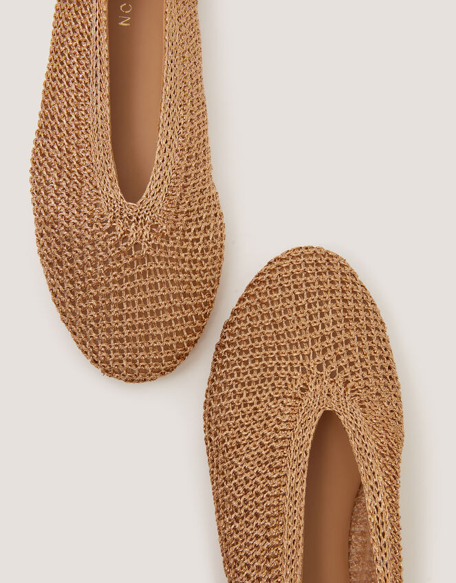 Alma Knitted Ballet Flats, Gold (GOLD), large