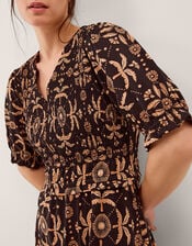 Thalia Palm Print Jersey Midi Dress, Black (BLACK), large