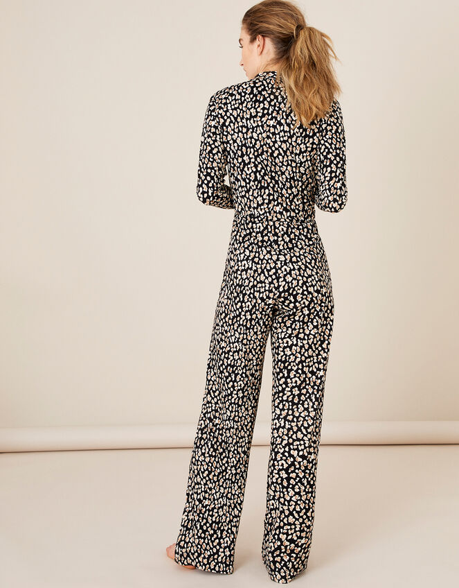 Amelia Animal Print Jersey Jumpsuit, Black (BLACK), large