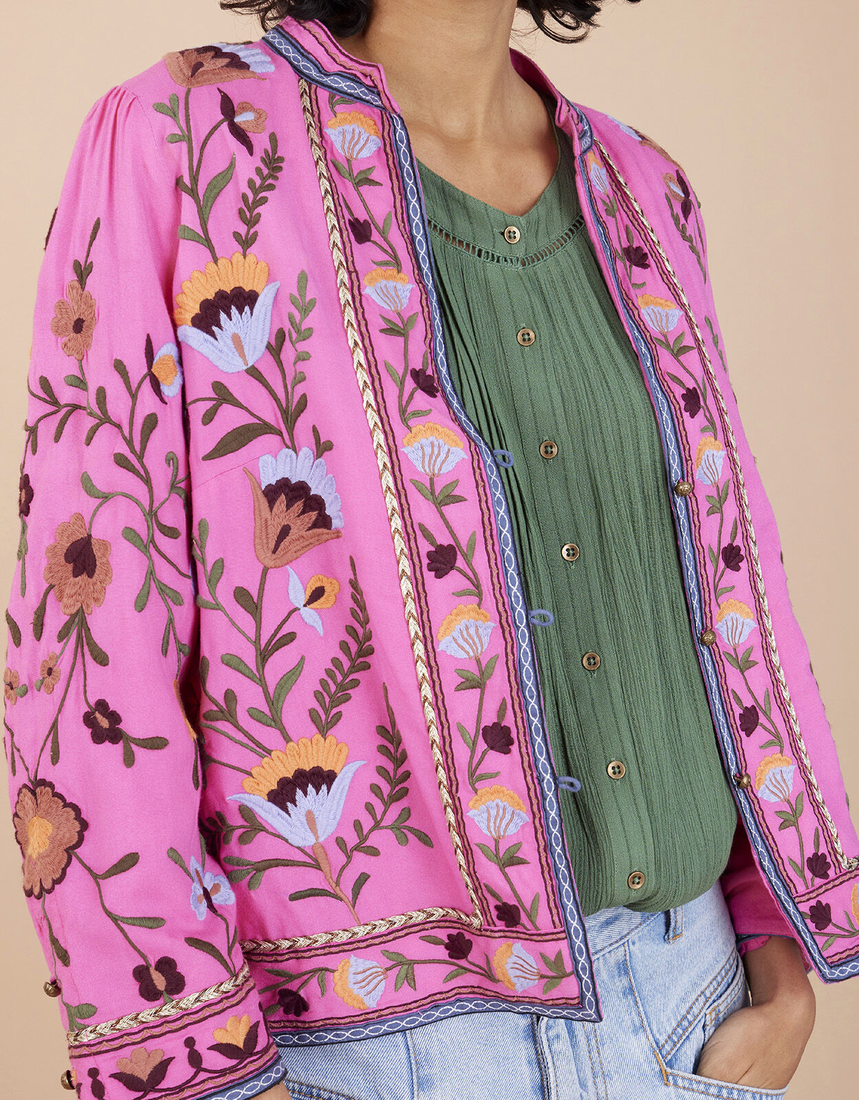 Pink sale embroidered jacket