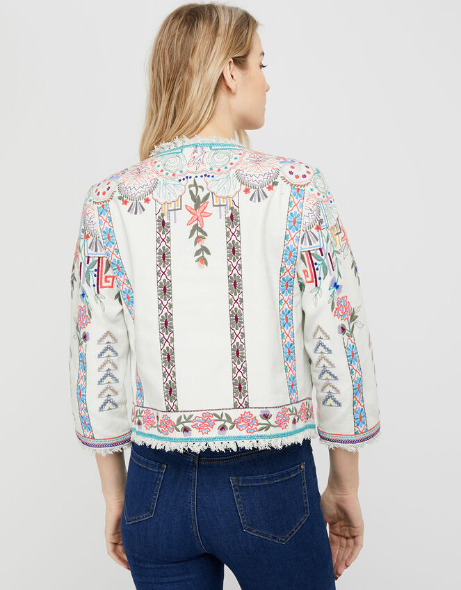 Embroidered Jacket in Organic Cotton, Ivory (IVORY), large