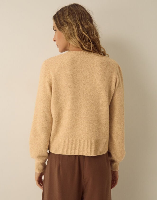 Mila Bow Embellished Crew Neck Cardigan, Natural (NATURAL), large