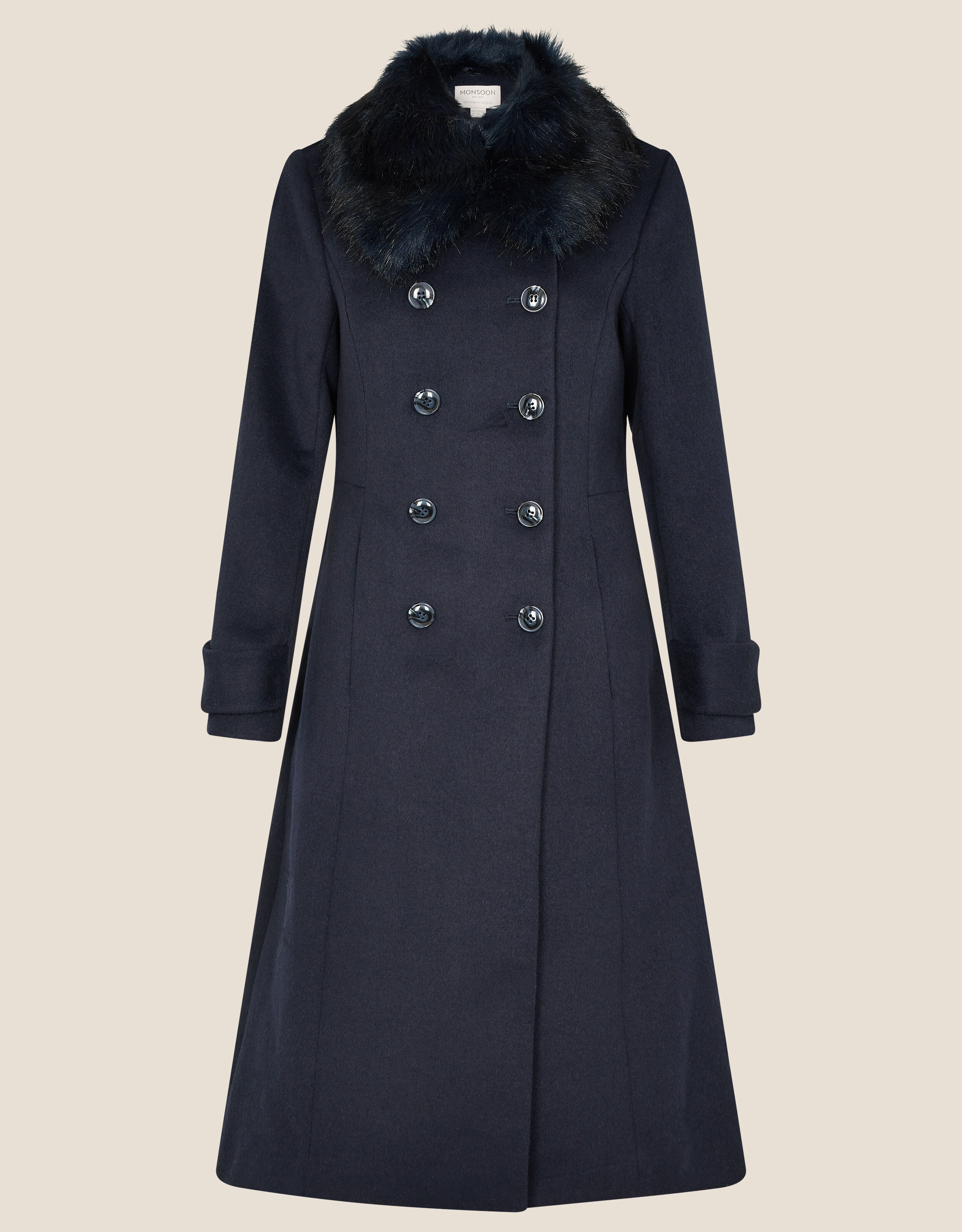 Fiona Faux Fur Collar Coat Blue