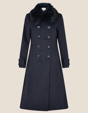 Fiona Faux Fur Collar Coat, Blue (NAVY), large