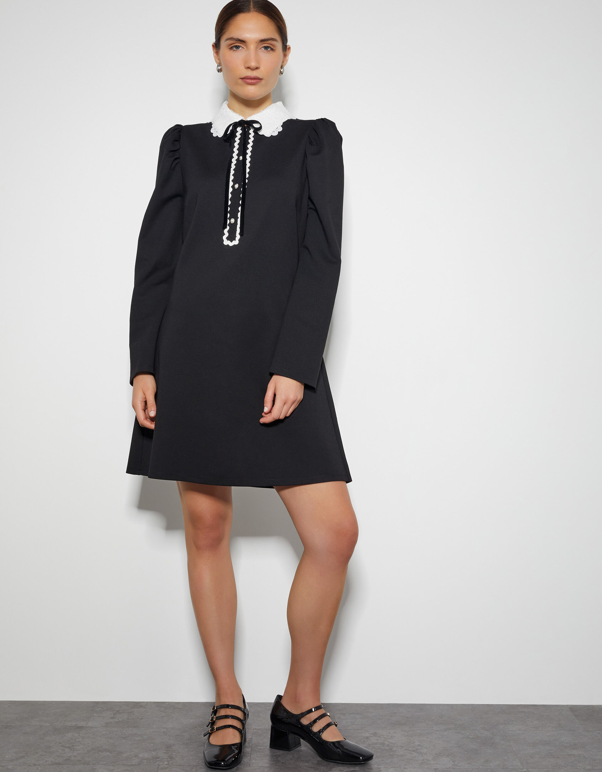 Lace collar black dress cheap