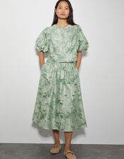 Josie Floral Jacquard Midi Skirt, Green (SAGE), large