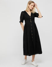 Dolly Schiffli Midi Dress, Black (BLACK), large