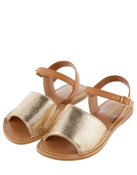 Zeta Peep-Toe Leather Sandals  Gold, Gold (GOLD), large