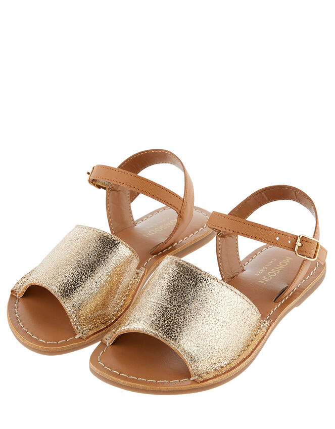 Zeta Peep-Toe Leather Sandals , Gold (GOLD), large